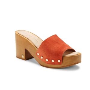 Veronica Beard Orange Women’s Suede Mules with Wooden Heel size 9M